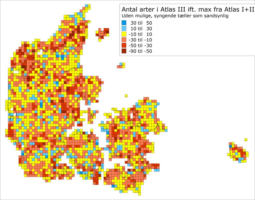 Sammenligning af Atlas I, II og III Med den fjerde Atlas III-sæson tilbage er det nu ved at være sidste chance for at bidrage til kortlægningen af de danske ynglefugles udbredelse.