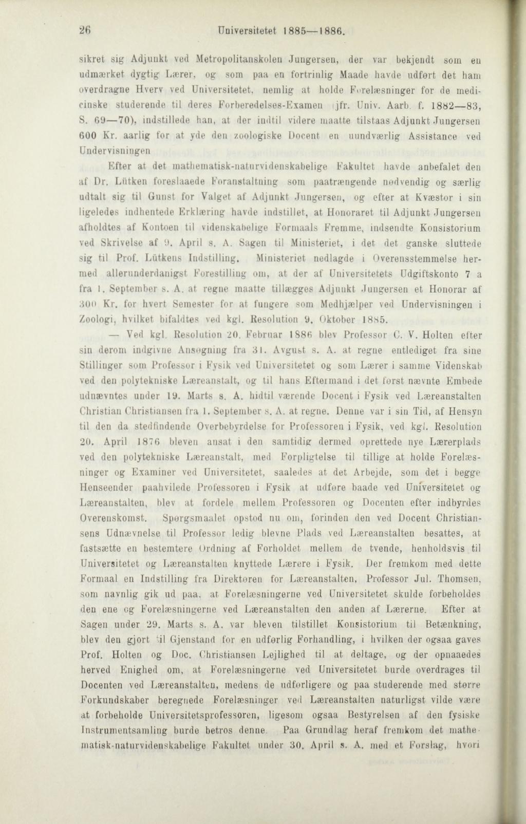 Universitetet 1885 1886.