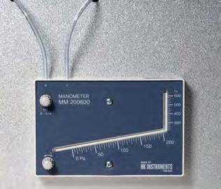 Differenstrykmåleren anvendes til måling over filtre og ventilatorer.