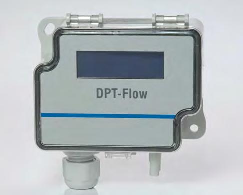 DPT-Flow volumeter installeres på inspektionssiden på ventilatorsektionen. Forsyningsspænding: 24 V AC. Udgangssignal: 0-10 V DC eller 4-20 ma. IP 54. DPT differenstryktransmitter (Varenr.