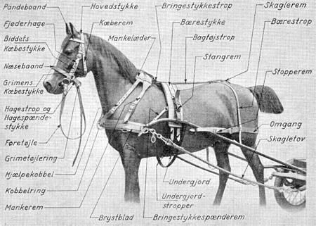Hesteudrustning og tilbehør til 8 mm karremateriel M.1932. Fra Kilde 2. En forstilling forcerer en skrænt. Livgarden, 1932. Fra Kilde 6.