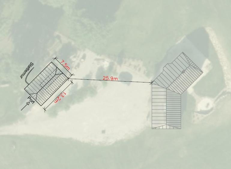 Nedenstående luftfoto over ejendommen viser den omtrentlige størrelse og placering af den kommende