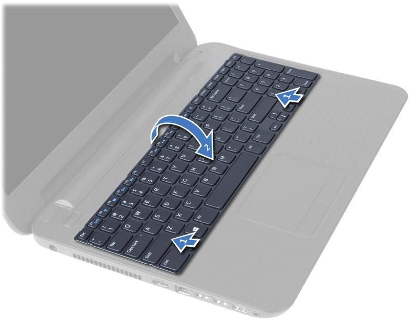 4. Skub tastaturet hen imod skærmmodulet og vip tastaturet over håndledsstøtten. 5.