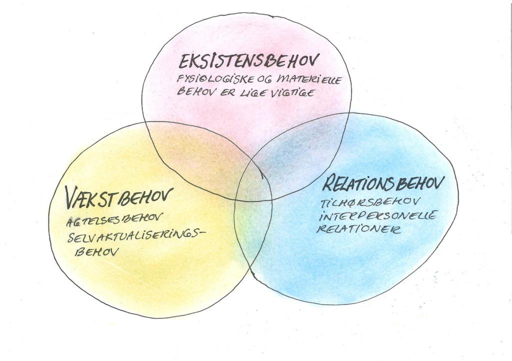 Aldersfers har oversat Maslows mere hierarkiske behovsteori til en motivationsteori, hvor eksistensbehov, relationsbehov og vækstbehov er indbyrdes forbundet, illustreret ved nedenstående figur: