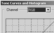 AVANCERET BILLEDBEHANDLING Benyt tonekurven Klik på pilen til højre for Kanal listeboksen for at vælge kanalen i rullemenuen. Billedets farvebalance kan justeres ved at vælge den tilsvarende kanal.