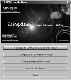 INSTALLATION Installation af DiMAGE Image Viewer Utility - Windows I eksemplet nedenfor er harddisken drev C, og CD-ROM drevet er drev D.