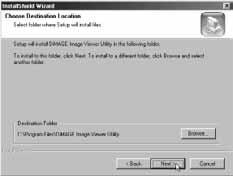 Installér softwaren i standardmappen (C:\ProgramFiles \DiMAGE Image Viewer Utility) ved at klikke på "Next >".