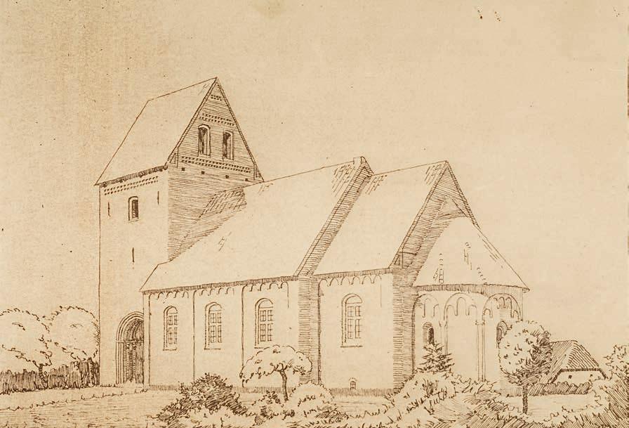 2478 NØRVANG HERRED Fig. 5. Ikke anvendt projekt til kirke. Prospekt. Tegnet af Axel Hansen, 1928. Give-Egnens Museum og arkiv.
