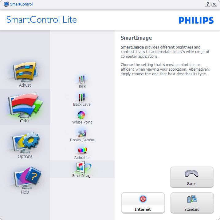 SmartImage Lite Smart-Billede - tillader brugeren at ændre indstillingerne, for at opnå en bedre skærmindstilling baseret på indholdet.