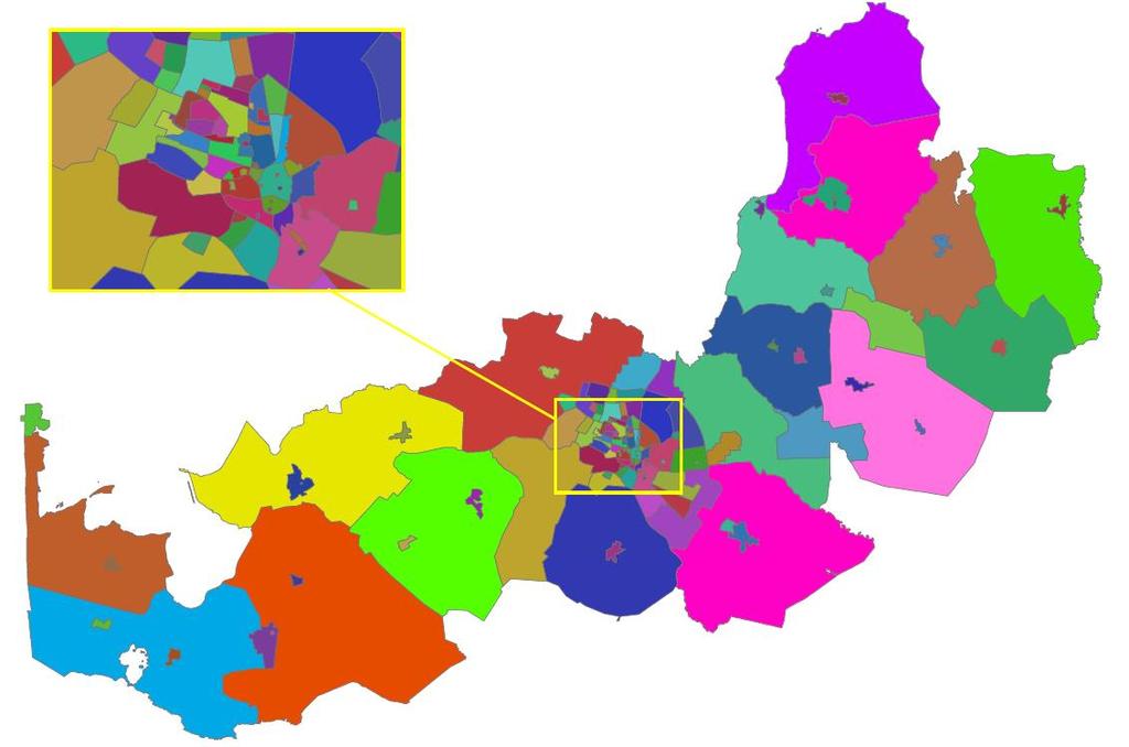Områdeinddeling Holstebro Kommune er i prognosesammenhæng opdelt i 144 basisområder, som er dannet ved en opdeling af kommunens skoledistrikter og socialdistrikter, så bl.a. by og land er skilt fra hinanden.