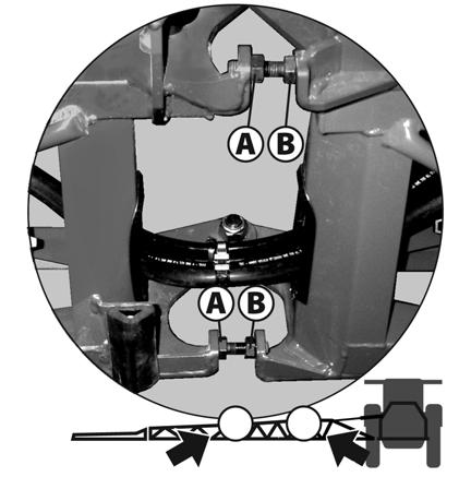 Vandret justering af centersektion og mellemled 1. Løsn kontramøtrik (A). 2. Justér skrue (B). Der skal være 10 mm gevind synligt på ydersiden af kontramøtrikken (A). 3.