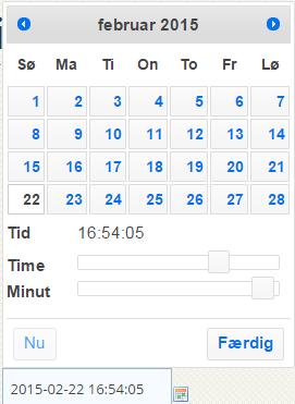Kalenderfunktionen A: Datofeltet B & C: Navigér i månederne ved at trykke på de blå pile D: Klik på en dag i måneden, for at vælge dato for publicering/afpublicering. E: Træk evt.