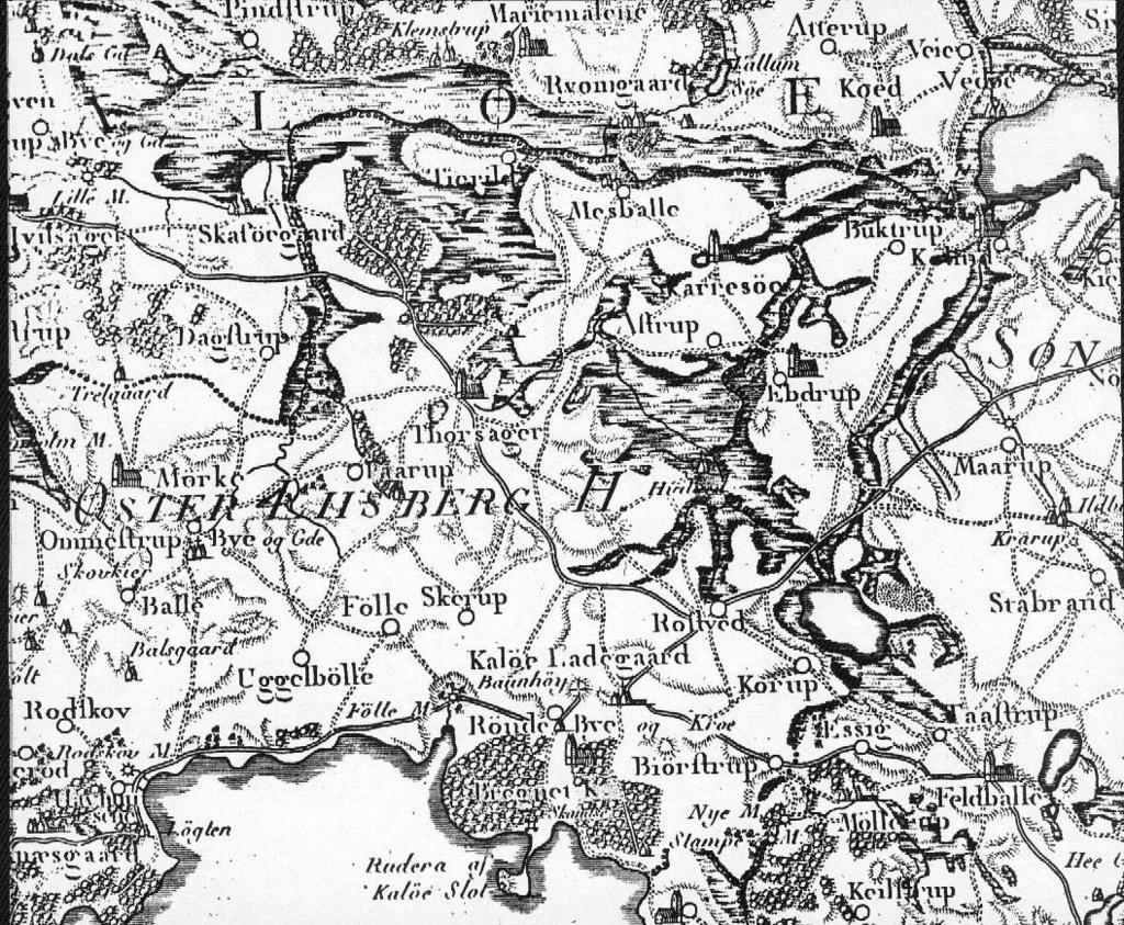 5 Thorsager og omgivende landskab 1791 Videnskabernes Selskabs kort, der er det første nogenlunde nøjagtige Danmarkskort.