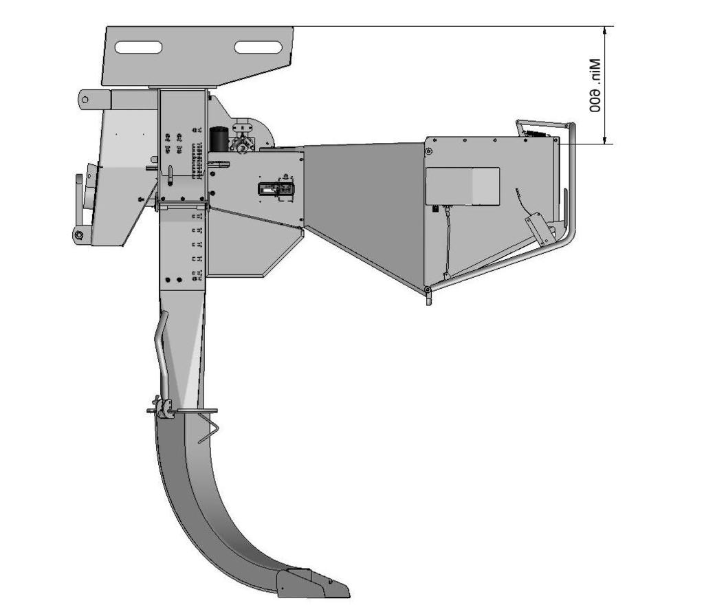10 Figur 9 Minimum højde over terræn Under transport eller i afmonteret stand placeres PTO-akslen i maskinens bærebøjle.