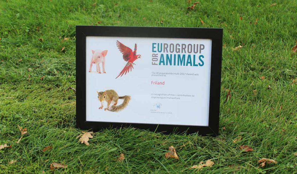 Frilands arbejde med at sikre bedre dyrevelfærd blev belønnet af Den europæiske sammenslutning af dyreværnsorganisationer Eurogroup For Animals.