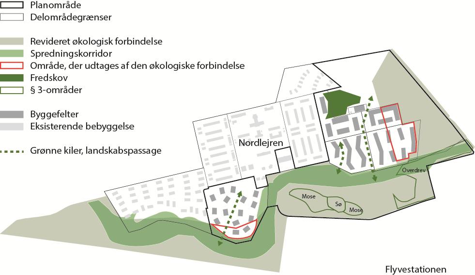 Afgrænsningen på den økologiske forbindelse i Laanshøj i Forslag til kommuneplantillæg 13.