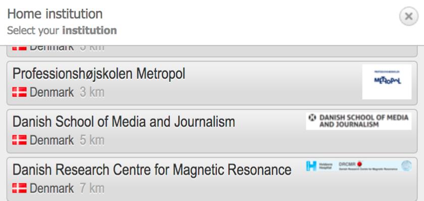 Klik på Danish School of Media and Journalism. Dermed vælger du DMJX som din institution. 4.