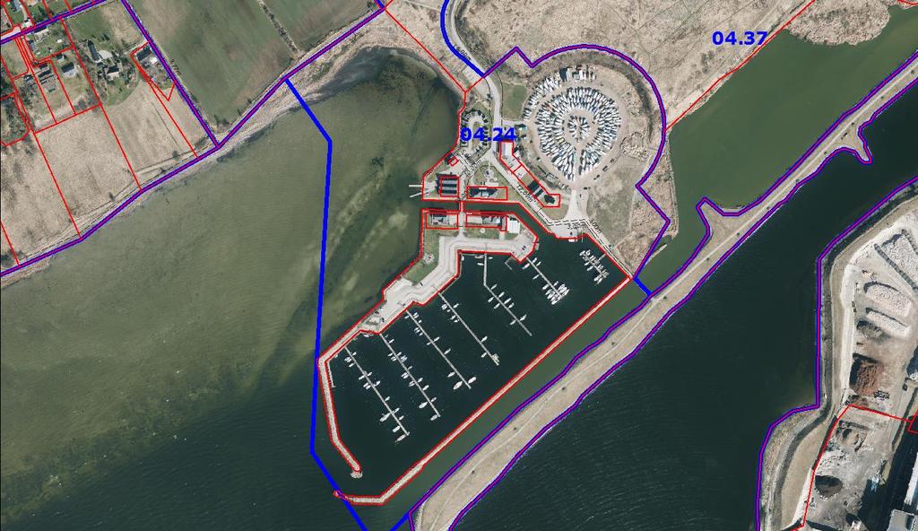 Bilag fra lokalplan 04.24 Frederiksværk Lystbådehavn udvidelsen vil ske nordvest for den nuværende havn overmod Hanehoved, hvor det kan ses, at der er forholdsvis lavvandet.