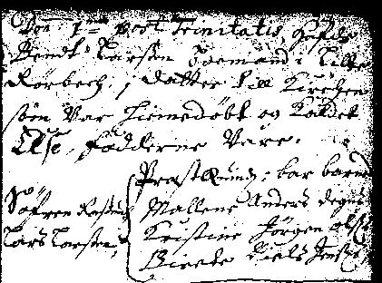 Else Bendtsdatter 1702 KB Snostrup 1702 op 54 Else døbt 18/6 Dom 1 post Trinitatis (18/6) hafde Bendt Larsen Boemand i Lille Rørbeck; datter till Kirken som var hjemedøbt og kaldet Else.