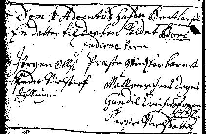 Boel Bendtsdatter 1704 KB Snostrup 1704 op 56 Boel døbt 30/11 Dom 1 Adventus (30/11) hafde Bent Larsen en Datter til Daaben kaldet Boel.