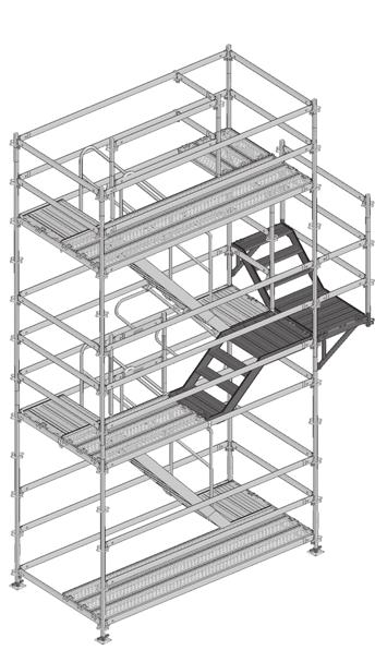 Adgang op til 90 m højde Lette trappetårn til hurtig montage PERI UP Rosett Flex trappetårn kan anvendes som fritstående og formonterede enheder til 90 m højde.