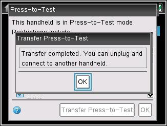 4. Vælg Overfør Tryk-for-Test. Tryk-for-Test-vinkelindstilling og -begrænsninger kopieres til den håndholdte modtager.