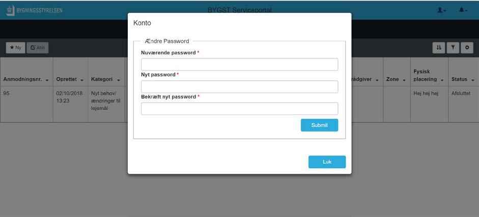 Hvordan skifter jeg min adgangskode? Klik på person- ikonet oppe i højre hjørne, og klik på Konto.