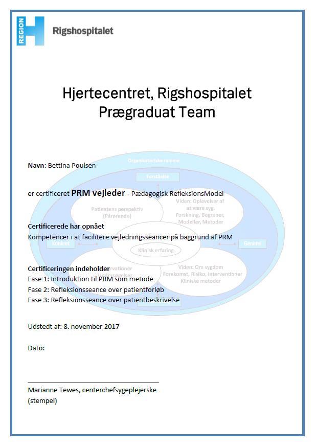 Certificering PRM-vejleder - Sammenhæng PÅ TVÆRS Introduktion til PRM som metode Vejledningsseance med PRM relateret til et udvalgt patientforløb