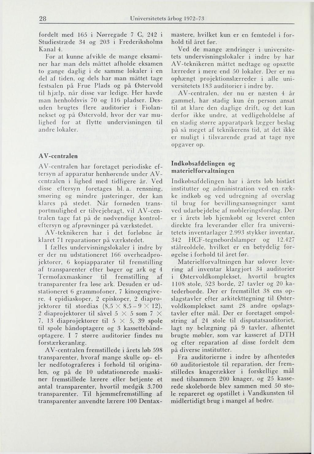 28 Universitetets årbog 1972-73 fordelt med 165 i Nørregade 7 C, 242 i Studiestræde 34 og 203 i Frederiksholms Kanal 4.