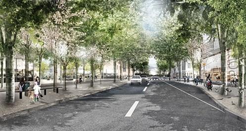 Som en integreret del af den ombyggede Ballerup Boulevard og fremtidens Skovlunde Bymidte, gives der mulighed for at etablere en lysreguleret fodgængerovergang i niveau med vejen, således at det nye