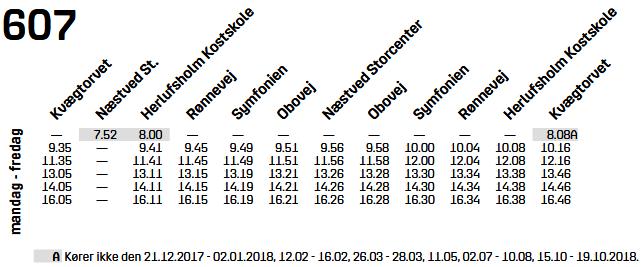 Servicebus 607, nedlæggelse Dybere betjening end 601 Herlufsholm skal fortsat betjenes med andre linjer- én morgen og to ture eftermiddag Konsekvens: Kørsel til Herlufsholm Kostskole bevares, men på