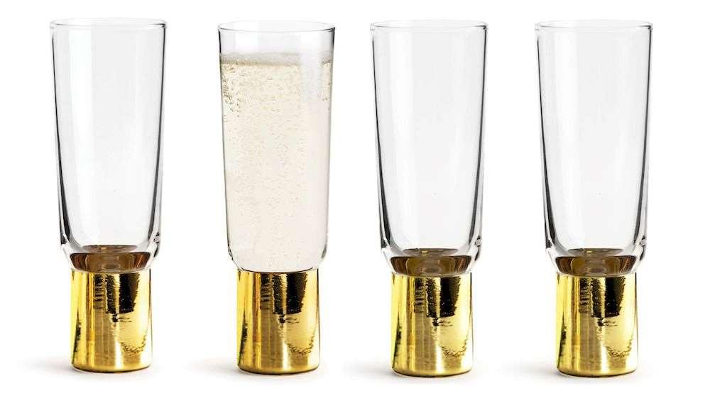 Guld champagneglas 5003634 Champagne guld 4-pak Happy Holiday Sagaforms ikoniske og unikke Club design.