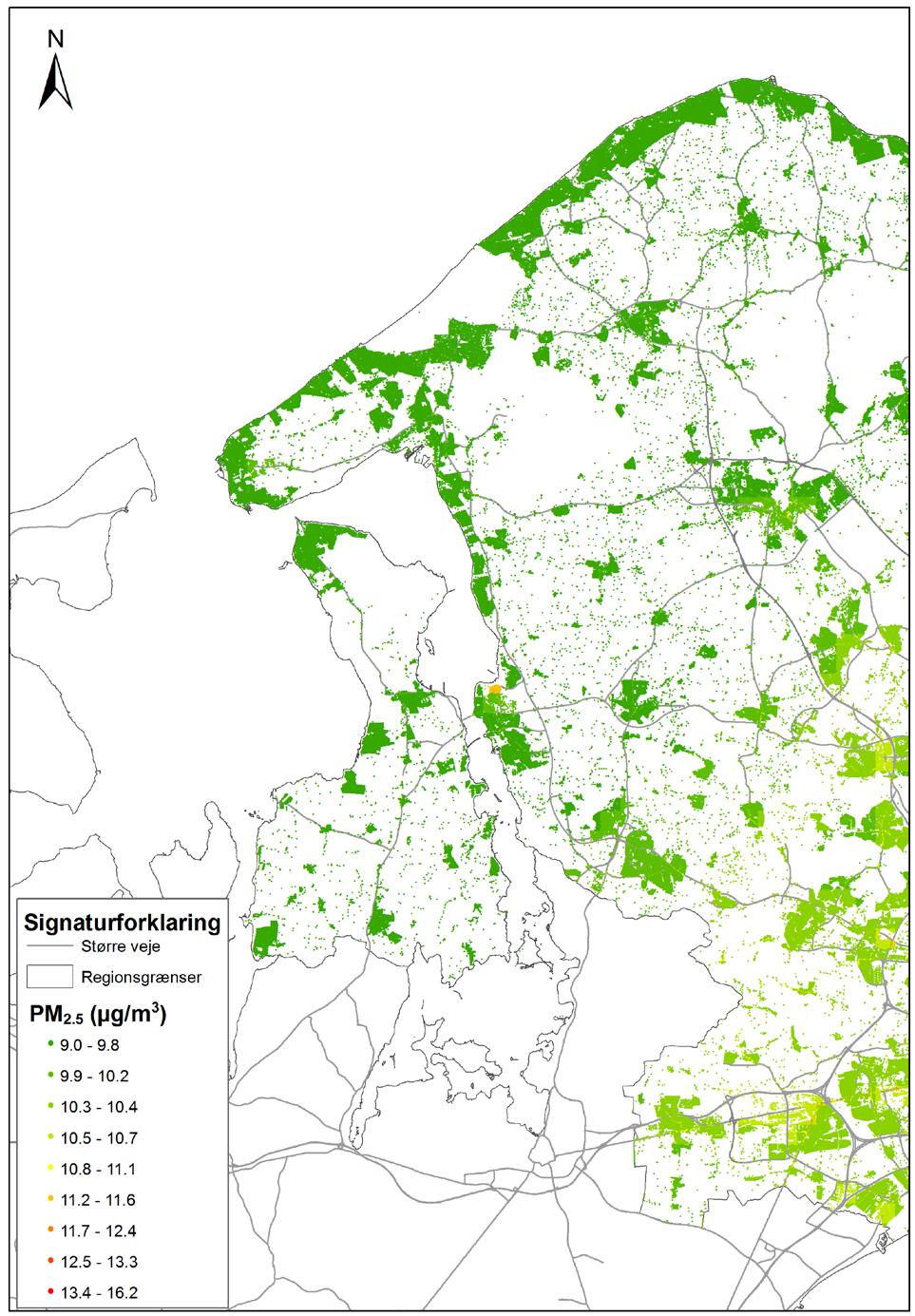 Figur 5.11. Geografisk fordeling af gadekoncentrationer af PM 2.