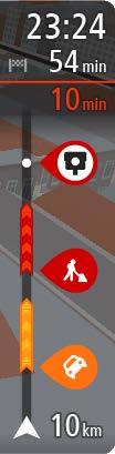 6. Fartpanel. Dette panel viser følgende oplysninger: Hastighedsgrænsen på din position. Din aktuelle hastighed. Fartpanelet bliver rødt, når du kører mere end 5 km/t over hastighedsgrænsen.