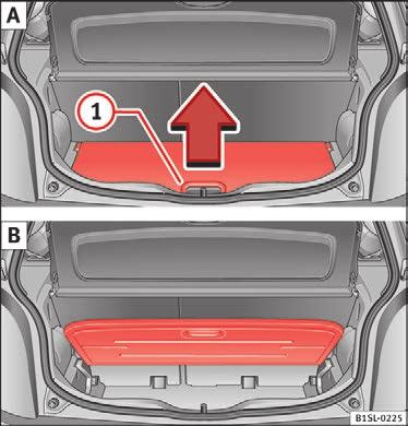 137 I bagagerummet: af- og påmontering af bagagerumsafdækning Der kan lægges lette beklædningsgenstande på bagagerumsafdækningen. Sørg for, at udsynet bagud ikke bliver reduceret.