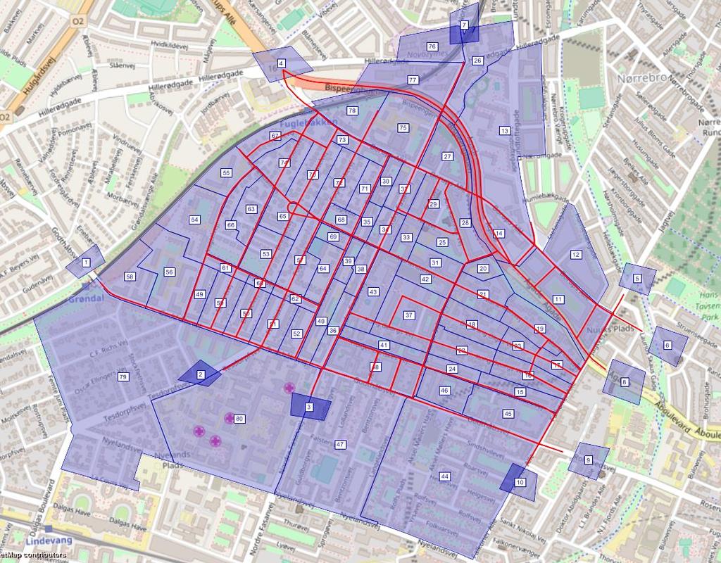 4 Trafikmodel For at vurdere konsekvenserne af de opstillede scenarier, er der udarbejdet en afgrænset makroskopisk trafikmodel for det samlede analyseområde i Frederiksberg Kommune.