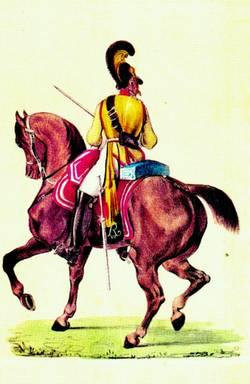 Officer, 1849 7) Skærf Officersskærf i de oldenborgske farver gult og rødt. Patrontaskebandoler Bandoler er i sortlakeret læder med spænde i sølv.