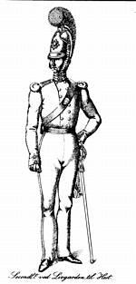 Forlægget for figuren er Chr. Bruuns Danske Uniformer, Første Samling, 1837, planche nr. 18: Gardist ved Livgarden til Hest. Einar Hansen, der blev født den 30. juni 1923, og som blev begravet den 11.