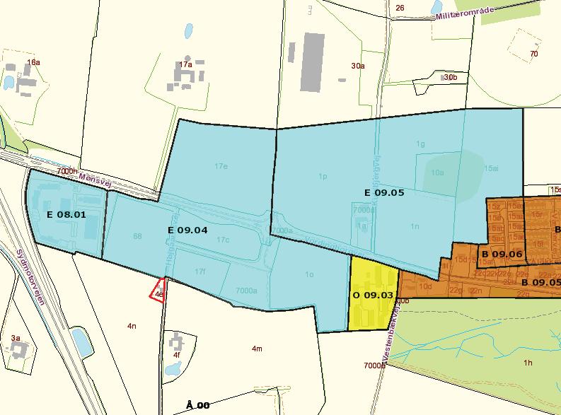 Redegørelse Kommuneplanrammer. Rødt markeret areal er nyt rammeområde E09.06. Erhvervsområde E09.04 vil med dette kommuneplantillæg få disse rammebestemmelser: Plannummer E09.04 Max. antal etager Max.