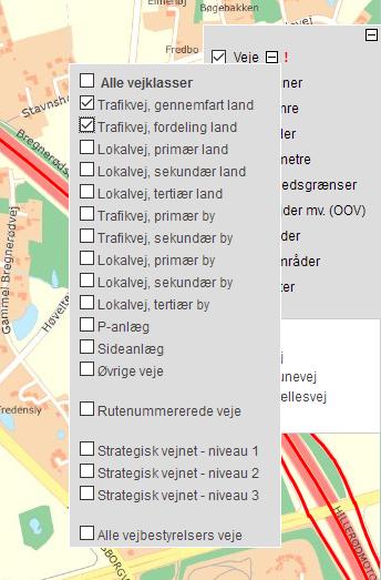 Veje: Der vises veje for den aktuelle bestyrer/kommune, samt statsveje. Informationerne hentes et register, der er opdateret fra vejman.
