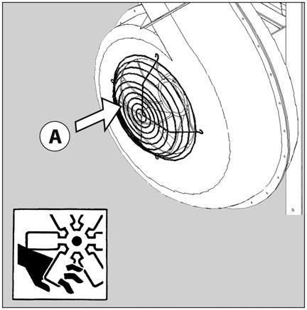3 - Beskrivelse Beskyttelsesgitre Alle centrifugalblæsere er forsynet med beskyttelsesgitre. Disse er nødvendige for at undgå ulykker og hindre fremmedlegemer i at komme ind i blæseren. FARE!