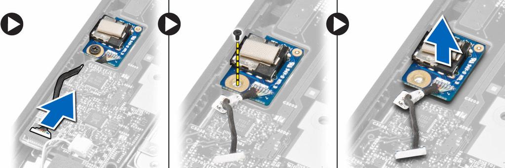 Sådan installeres møntcellebatteriet 1. Tilslut møntcellebatteriets kabel til systemkortet. 2. Sæt møntcellebatteriet på klæbestoffet på systemkortet. 3. Installer: a. bunddæksel b. batteri 4.