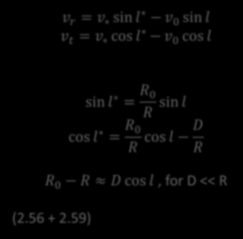 Mælkevejens rotationskurve v r = v sin l v 0 sin l v t = v cos l v 0 cos l sin l
