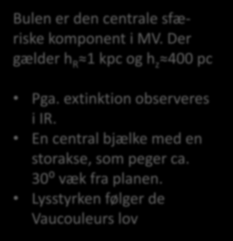 Bulen Bulen er den centrale sfæriske komponent i MV. Der gælder h R 1 kpc og h z 400 pc Pga.