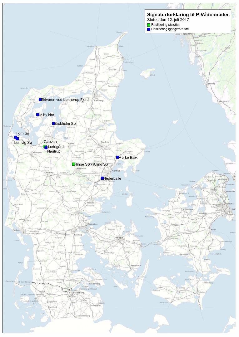 Disse 2 kort viser en massiv vådområdeindsats for N + P i Limfjordsoplandet, samt i oplandet til de tidligere omtalte østjyske fjorde, samt Odense Fjord.