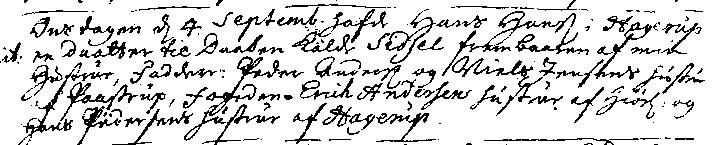 Sidsel Hansdatter 1737 EB Jørlunde (Frederiksborg) 1729-1799, 1737 op 13 Sidsel døbt 4/9 Onsdagen d 4. Septemb hafd Hans Hans i Hagerup en Daatter til Daaben kaldt Sidsel frembaaren af min Hustrue.