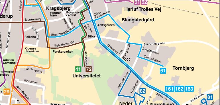 Også linje 81/82 til Fraugde og Neder Holluf afkortes ved Rosengårdscentret.