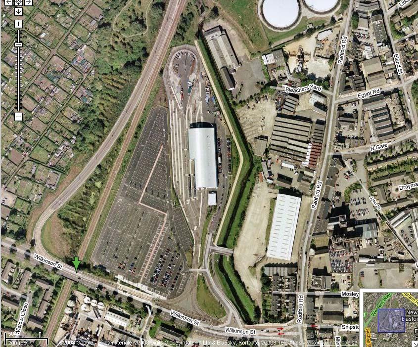 Letbane - screening af muligheder 41 Figur 22. Eksempel på depot og værksted i Nottingham, England. Området omfatter et areal på ca. 16.000 m², hvor der er plads til 15 togsæt.