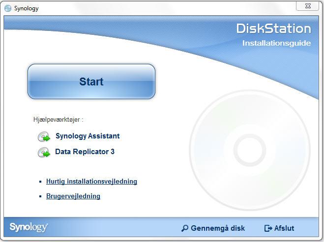 Installer DSM fra installationsdisken Hvis du foretrække at installere DSM fra den medfølgende installationsdisk, eller du har svært ved at bruge Web Assistant, kan du også installere med