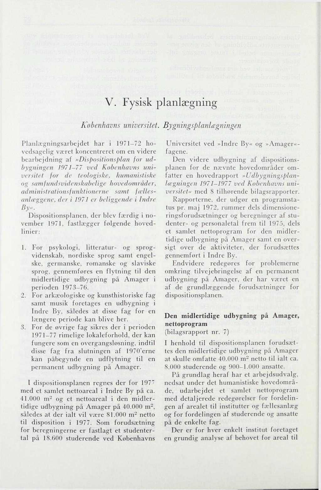 V. Fysisk planlægning Kobenhavns universitet.